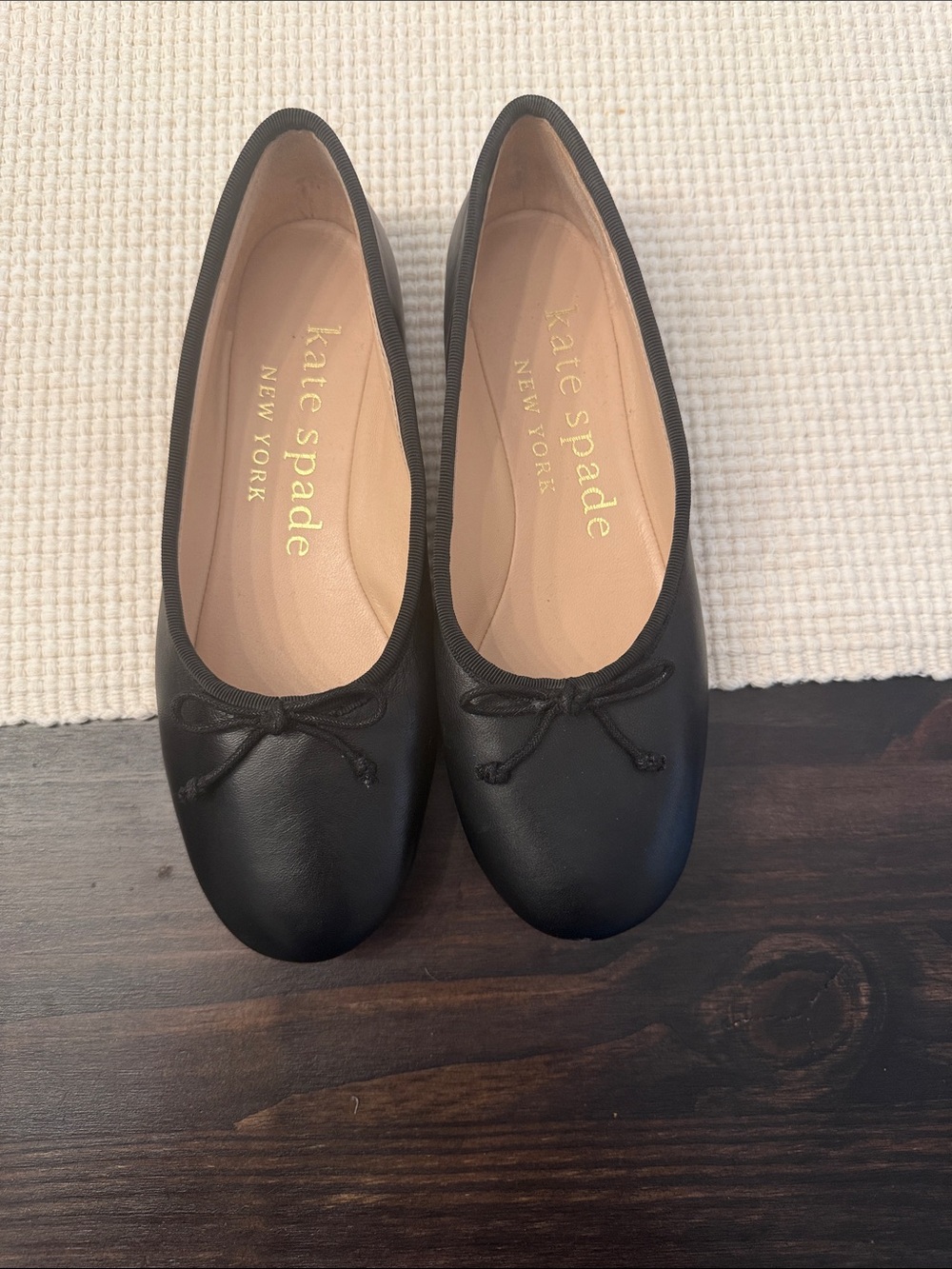 kate spade Black Leather Bow Ballet Flats